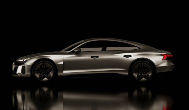 Audi RS e-tron GT electric sports car at the dark background. Almaty, Kazakhstan - January 10, 2023.