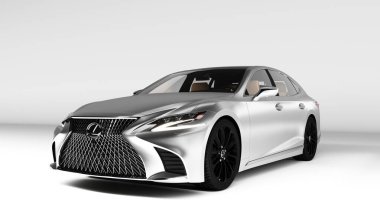 Almaty, Kazakhstan - January 2023: Lexus LS500 luxury japan car business sedan isolated on the dark background. 3d render.