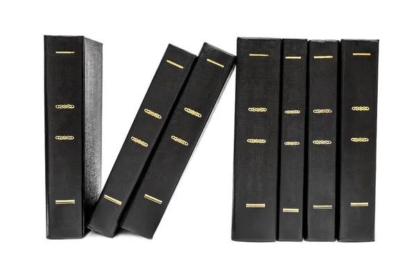 Arka Arkaya Siyah Kitaplar Beyazda Izole Edilmiş — Stok fotoğraf