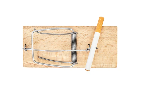 Musfälla Med Cigarett Isolerad Vitt Ovanifrån — Stockfoto