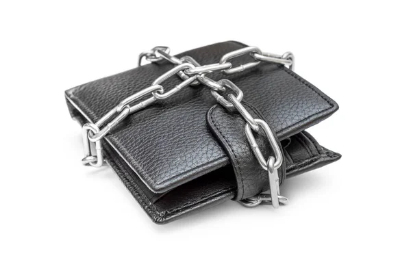 Wallet Crossed Metal Chain White Background — Stock Photo, Image