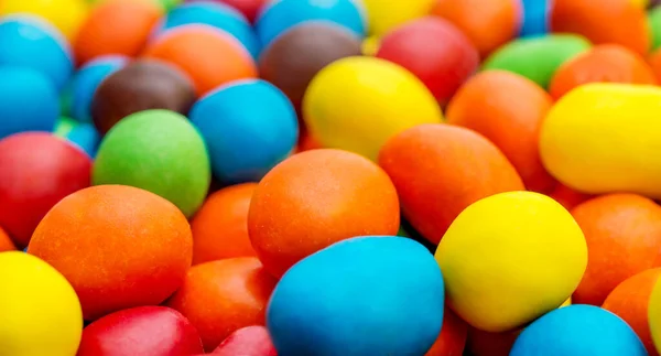 Zoete Ronde Multi Gekleurde Snoepjes Sluit Maar Samenvatting Voedselachtergrond — Stockfoto