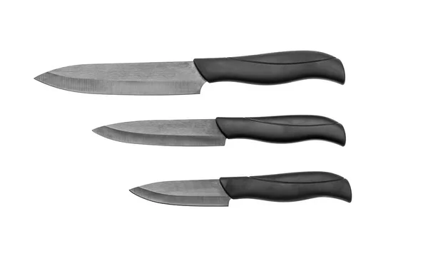 Three Kitchen Knives Isolated White — Stock Photo, Image