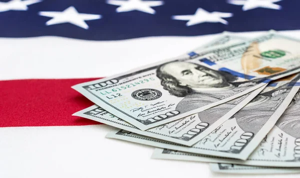 Доллары Американском Флаге Закрыть — стоковое фото