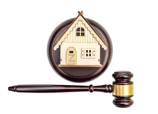 Model House Judge Gavel Stand Isolated White Real Estate Law — Stock Photo, Image