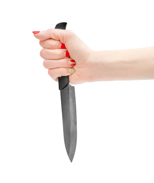 Kobieta Trzymająca Nóż Odizolowane Biało — Zdjęcie stockowe