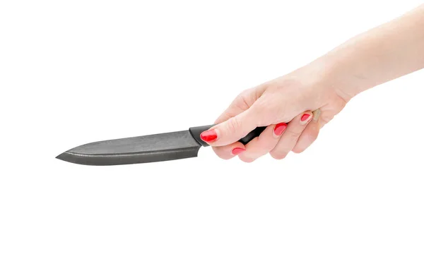 Kobieta Trzyma Nóż Kuchenny Izolacja Białym Tle — Zdjęcie stockowe
