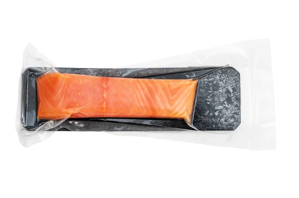 Filet Červených Ryb Vakuovém Balení Izolovaný Bílém Horní Pohled — Stock fotografie