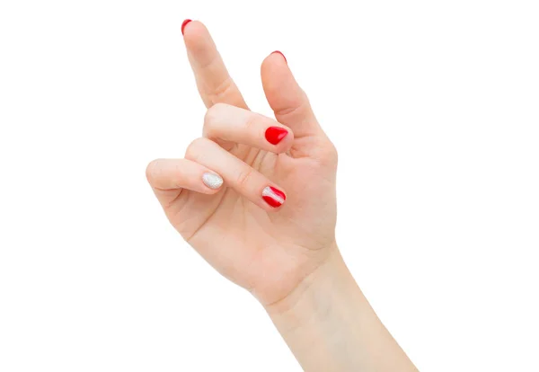 Piękna Ręka Młodej Kobiety Czerwonym Manicure Odizolowany Białym — Zdjęcie stockowe
