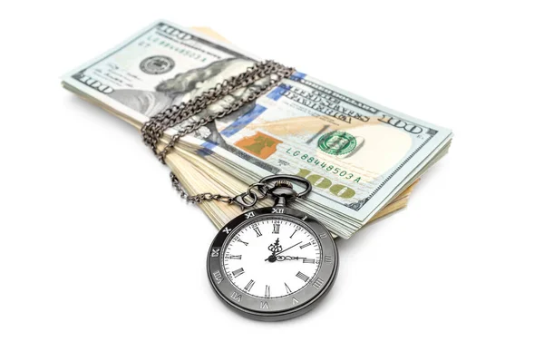 Pocket Watch Heap Money White Background — Stock Photo, Image