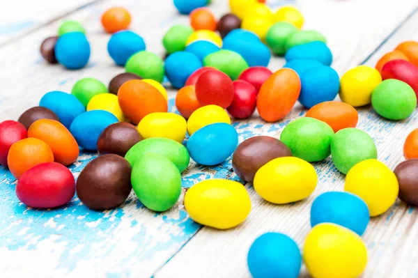 Bright Colorful Candies Old Blue Table Close — Stock Photo, Image