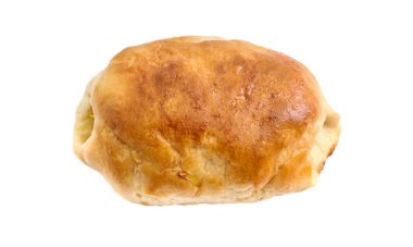 Beyaz arka planda izole edilmiş taze tatlı çörek. Üst görünüm.