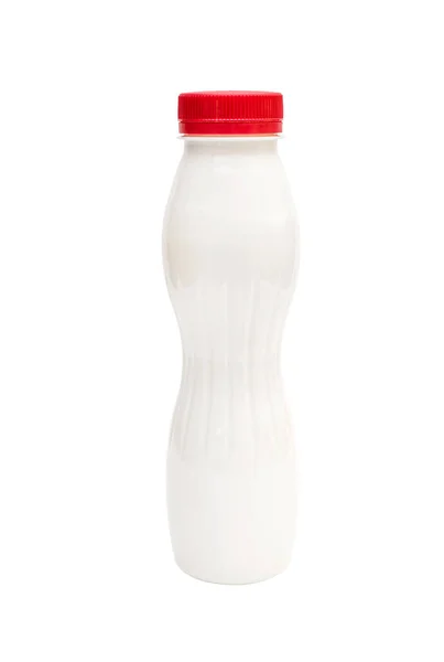 Белая Пластиковая Бутылка Красной Крышкой Белом Фоне — стоковое фото