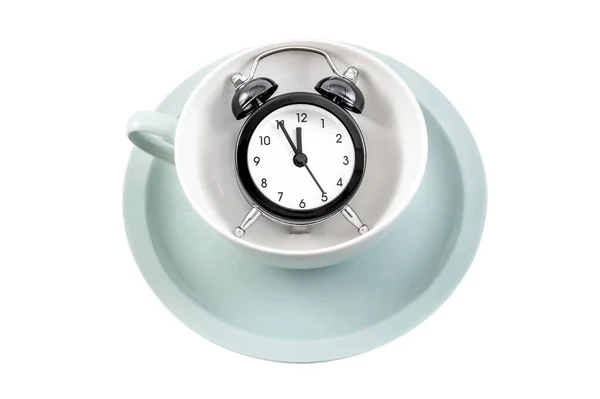 Relógio Alarme Xícara Para Chá Hora Chá — Fotografia de Stock