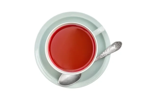 Cup Tea Tea Spoon White Background Top View — Stock Photo, Image