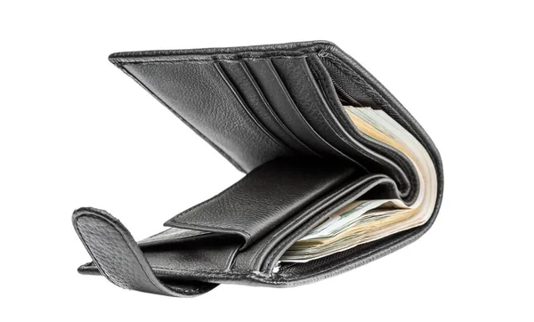 Opened Black Wallet Money Isolated White — Stock Photo, Image