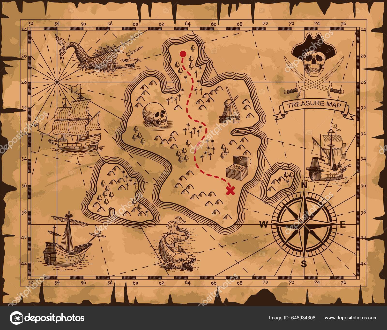 Χάρτης Θησαυρού Πειρατών Αντίκα Μετακινηθείτε Θάλασσα Νησιά Της Ερήμου  Πειρατικά Διανυσματικό Αρχείο από ©mymentalhealth648934308