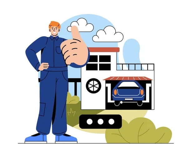 Automobil Service Konzept Junge Männliche Kfz Mechaniker Oder Handwerker Parken — Stockvektor