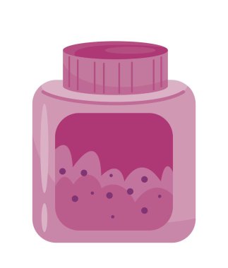 Bebek reçel şişesi ikonu. Şekerlemeler ve şekerlemeler. Doğal ve organik ürünlerden tatlı ve lezzet, mor kavanoz. Poster ya da afiş, kuryeler için etiket. Çizgi film düz vektör çizimi