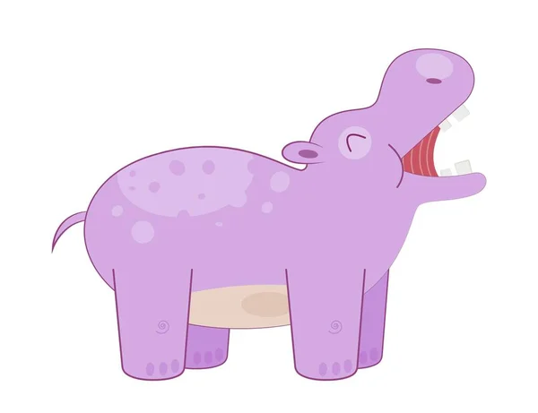 Concepto Hipopótamo Africano Animal Feliz Púrpura Cartel Pancarta Pegatina Para — Vector de stock
