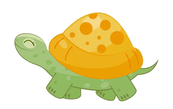 Koncepcja Żółwia Afrykańskiego Wolno Zielone Zwierzę Żółtą Skorupą Plakat Lub — Wektor stockowy
