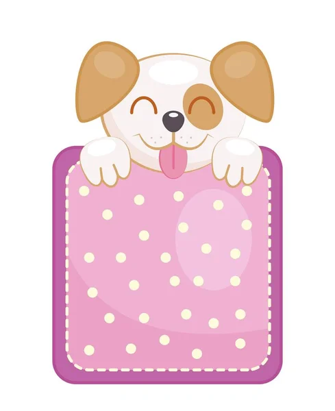 Hond Zak Happy Puppy Gluurt Uit Van Achter Roze Vierkante — Stockvector