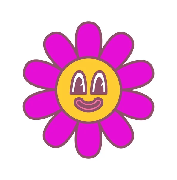 Psychedelic Flower Concept Purple Smiling Daisy Botany Plants Graphic Element — Stock Vector