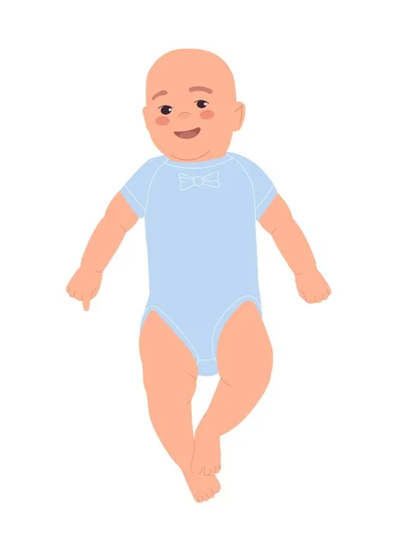 婴儿躺在衣服里 穿着蓝色工作服的快乐小男孩 舒适和舒适 医疗保健 社交网络和信使的图形化元素 卡通平面矢量插图 — 图库矢量图片