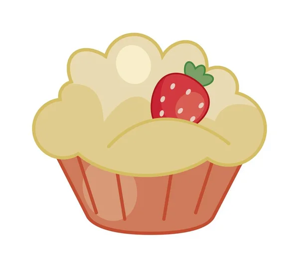Icône Bébé Cupcake Dessert Avec Fraises Friandises Délicates Produits Farine — Image vectorielle