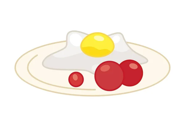 赤ん坊は卵のアイコンをスクランブルエッグ 朝食と昼食 健康的な食べ物 タンパク質と炭水化物バランスの取れた食事 天然および有機製品 トマト ソーシャルメディアのステッカー 漫画フラットベクトルイラスト — ストックベクタ