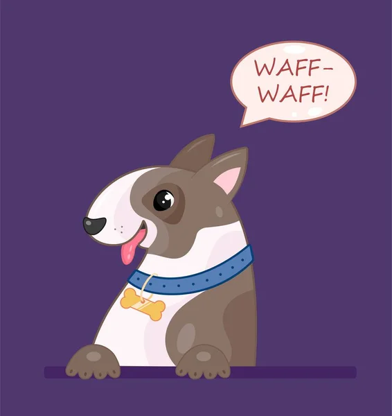 Beste Vriend Hond Schattig Personage Met Spraakzeepbel Zegt Wafel Speelgoed — Stockvector