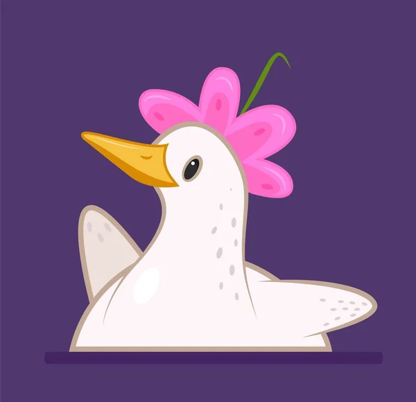 Друг Гусячий Значок Білий Птах Квіткою Голові Графічний Елемент Друку — стоковий вектор