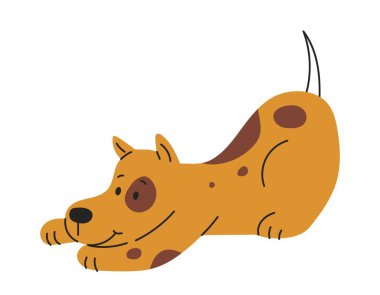 Sarı sevimli karalama köpeği. Sosyal ağlar ve anlık haberciler için minimal etiket. Hayvan ve evcil hayvan, en iyi arkadaş. Oyuncu ve çekici bir karakter oturuyor. Çizgi film düz vektör çizimi