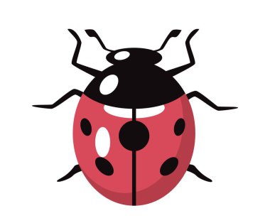Kırmızı ve siyah uğur böceği ikonu. Böcek üst görünümü, biyoloji. Doğa ve vahşi yaşam. Yaz ve bahar mevsimlerinin sembolü. Sosyal ağlar ve anlık kuryeler için etiket. Çizgi film düz vektör çizimi