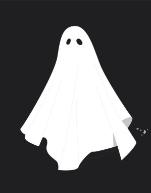 Beyaz hayalet ikonu. Web sitesi için kumaş, poster ya da afiş basmak için grafiksel öge. Kötü güçler, mistisizm, büyücülük ve büyü. Peri masalı ve fantezi. Çizgi film düz vektör çizimi