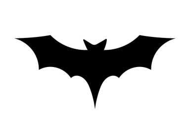 Cadılar Bayramı yarasa silueti. Geometrik kanatlı kara hayvan. Kıyafet baskısı için grafiksel bir öğe. Sosyal ağlar ve kuryeler için etiket. Sanat ve yaratıcılık. Çizgi film düz vektör çizimi