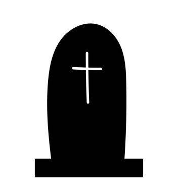 Cadılar Bayramı mezar silueti. Minimalist haç siluetiyle siyah granit levha. Huzur içinde yat. Uluslararası ve geleneksel korku ve korku bayramı sembolü. Çizgi film düz vektör çizimi