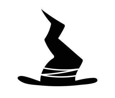 Cadılar Bayramı şapkası silueti. Mistisizm, sihir, fantezi ve hayal gücü. Sosyal medya ve kuryeler için etiket. Web sitesi için grafik ögesi. Şablon, model ya da düzen. Çizgi film düz vektör çizimi