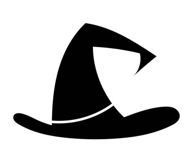 Cadılar Bayramı şapkası silueti. Peri masalı, hayal gücü ve gizemcilik. Büyücülük ve büyücülük. Cadı kıyafeti ve aksesuar. Web sitesi, poster veya afiş için grafiksel öge. Çizgi film düz vektör çizimi