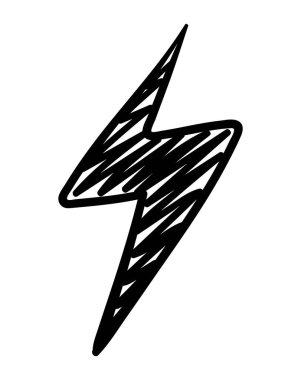 El boyaması yıldırım. Enerji ve hız sembolü. Elektrik ve güç. Sosyal ağlar için etiket, kuryeler için tepki. Çocuk kalem çizimi, çizim. Çizgi film düz vektör çizimi