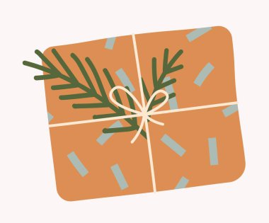 El sanatları ikonu. Dal ile paket kağıdında. Kumaş üzerine yazdırmak için grafiksel öge. Web sitesi afişi ya da afişi. Yeni yılın ve Noel 'in sembolü. Çizgi film düz vektör çizimi