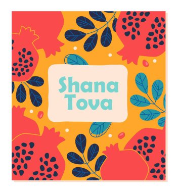 Mutlu Rosh hashanah. Shana Tova, soyut doğal ve organik desenler. Parlak tebrik kartı tasarlamak için. Web sitesi afişi ya da afişi. Festival ve etkinlik. Çizgi film düz vektör çizimi