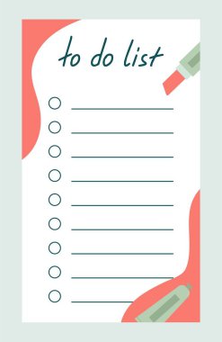 Haftalık ya da günlük planlamacı. Soyut kırmızı şekiller ve rujla dekore edilmiş düzenleyici ya da program. Kağıda yazdırmak için tasarım ögesi. Çizgi film düz vektör çizimi gri arkaplanda izole edildi