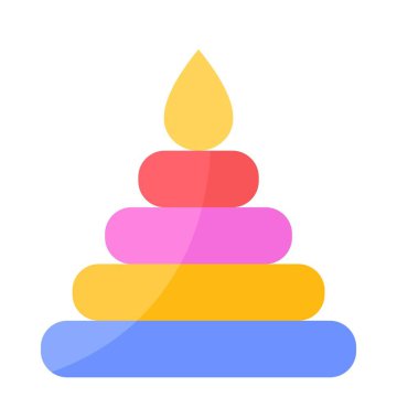 Bebek oyuncağı ikonu. Geometrik yapıcı ya da yuvarlak blok piramidi olan çıkartma. Çocuklar için eğitici bir oyun. Paketleme tasarımı için element. Çizgi film düz vektör çizimi beyaz arkaplanda izole edildi