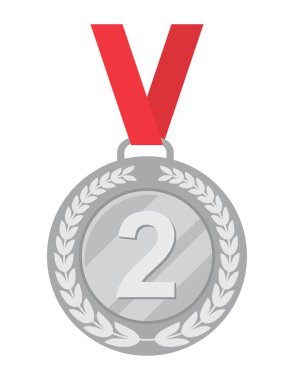 Kurdeleli gümüş madalya. Sosyal ağlar ve kuryeler için etiket. Ödül, ödül ve ödül. Yarışmada ikincilik. Sporcular için ödül ve başarı. Çizgi film düz vektör çizimi