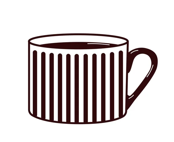 Ikona Filiżanki Kawy Gorący Napój Paski Czarno Biały Kubek Napoje — Wektor stockowy