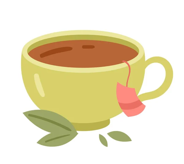 Káva Nebo Čaj Šálku Horký Nápoj Zeleném Keramickém Hrnku Grafický — Stockový vektor