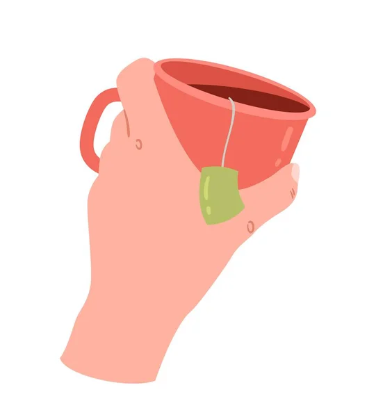 Kawa Lub Herbata Filiżance Ręcznie Trzyma Ceramiczne Szkło Komfort Przytulność — Wektor stockowy