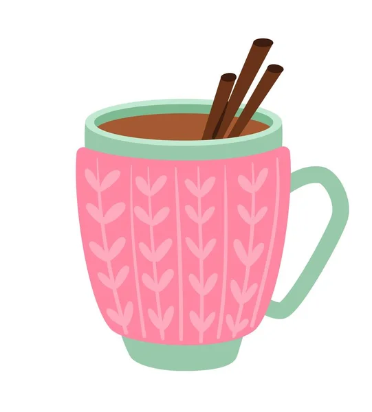 Καφέ Τσάι Φλιτζάνι Ζεστό Ποτό Δύο Σοκολατένια Ξυλάκια Επιδόρπιο Και — Διανυσματικό Αρχείο