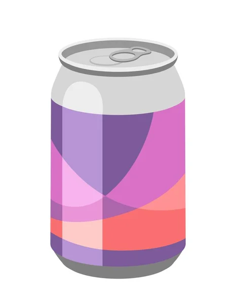 冷たい飲み物のアイコン アルミ缶抽象的な赤と紫のパターンや形状を持つ ソーダとカクテルとジュース 甘い液体 飲料をリフレッシュします ポスターやバナー 漫画フラットベクトルイラスト — ストックベクタ